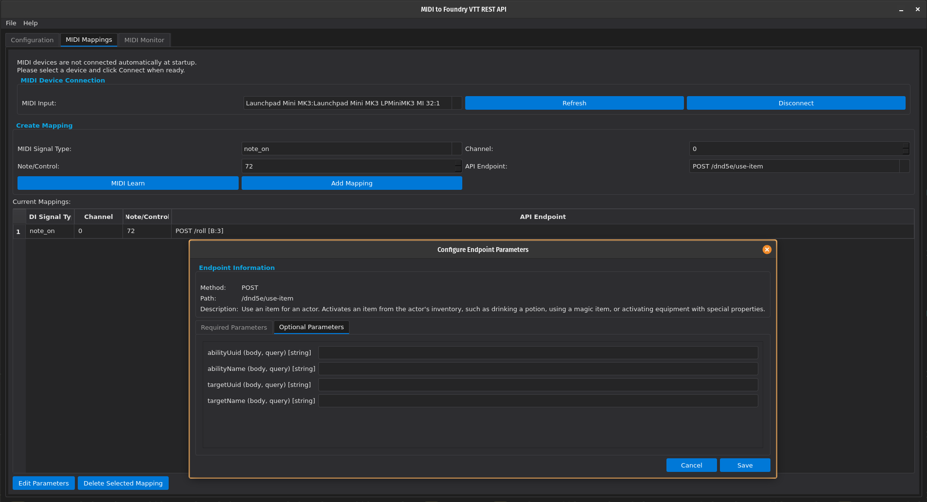 Foundry REST API MIDI Integration screenshot